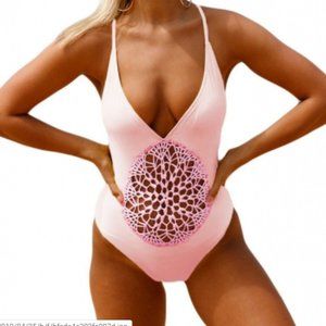 BOGO50%Pink Detail One Piece Bathing Suit